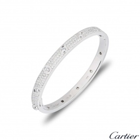 Cartier White Gold Pave Diamond Love Bracelet Size 18 N6033602